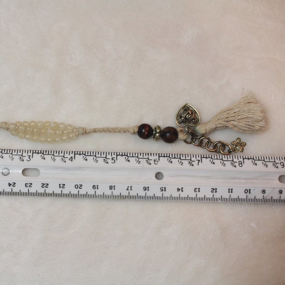 Boutique Natural Rope Bronze Charm Heart Butterfly Bohemian Wood Bead Bracelet - Picture 11 of 12